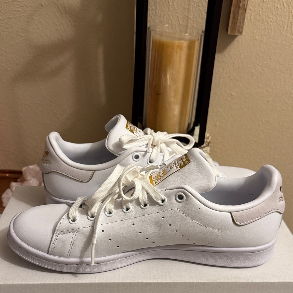 Adidas Stan Smith White and Gold Sneakers